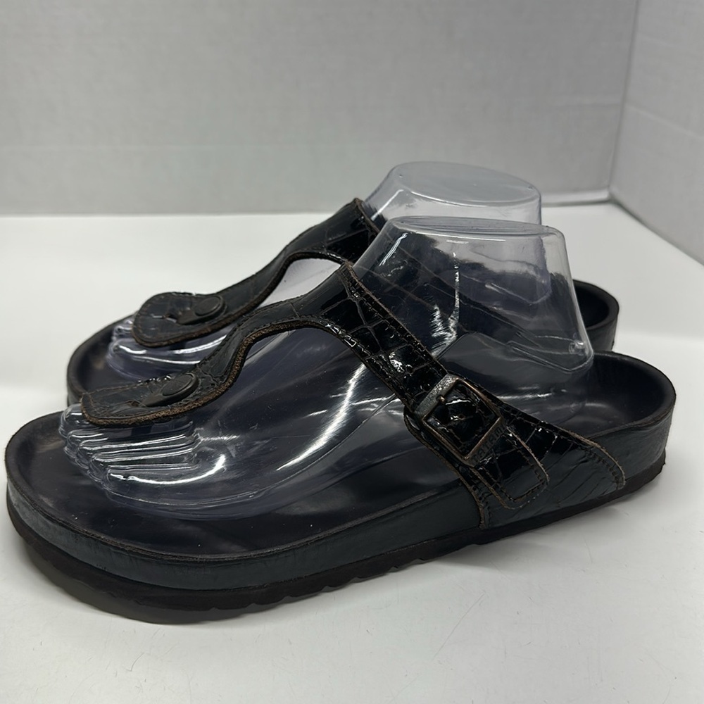 Birkenstock Gizeh Sandals Flip Flop Shoes Crocodile Leather Brown Women's Size 9